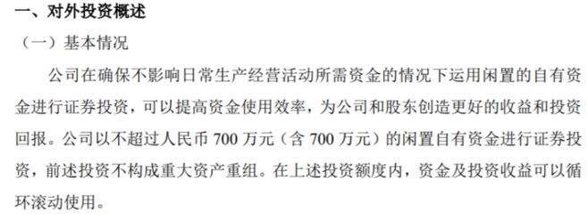 思為客利用閑置自有資金開展證券投資，額度不超700萬元